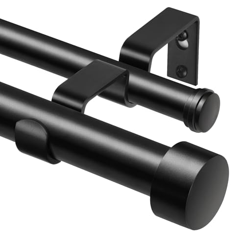 Double Curtain Rod Set 140-180 Inches Black - Telescoping Metal Drapery Rods with Finials