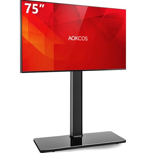 AOKCOS Black Swivel & Height-Adjustable TV Floor Stand for 43-75 Inch TVs - Extra Tall Corner Mount
