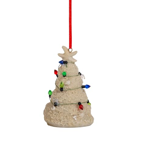 Beach Christmas Ornament with Lights - Nautical White Sand Beach Decor