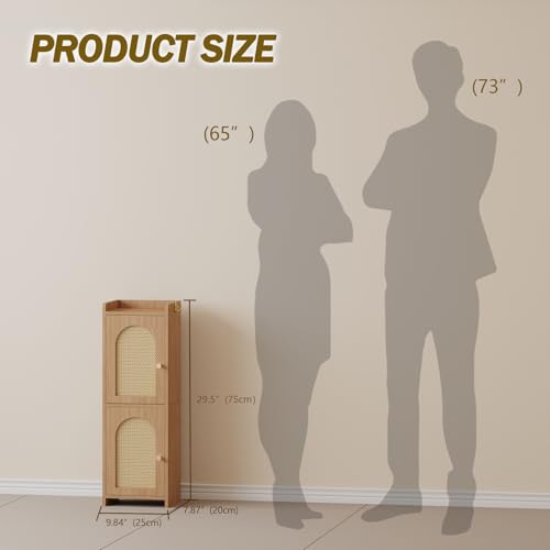 Arbuxzuy Classic Rattan Bathroom Storage Cabinet with 2 Doors & Adjustable Shelves