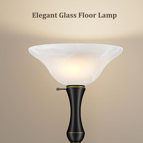 Dimmable LED Floor Lamp with Glass Shade - Modern Torchiere Lighting