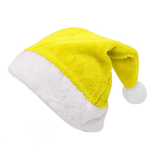 Yellow Variation Santa Hats with White Cuffs, Short Plush Christmas Costume Hats