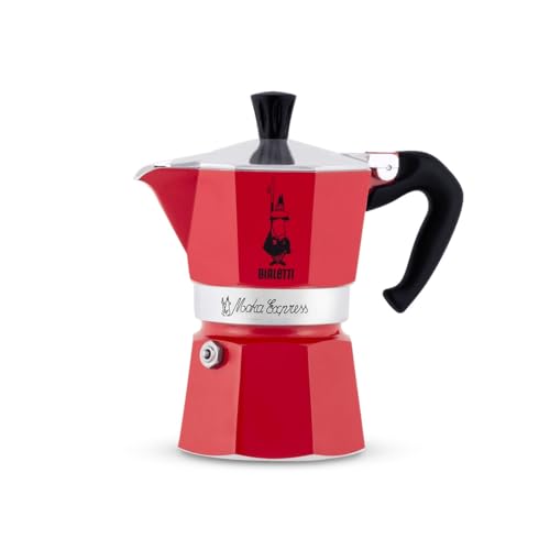 6-Cup Red Stovetop Espresso Maker - Moka Pot for Authentic Italian Coffee