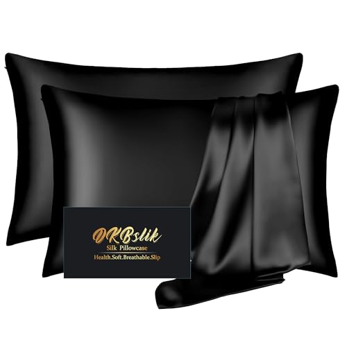 King Size Silk Pillow Cases 2 Pack - Black with Hidden Zipper, 20x36 Inches - Mulberry Silk
