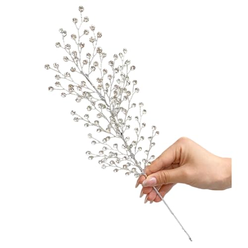 1 Pcs Crystal Berry Stem Christmas Tree Ornament, Silver Glitter