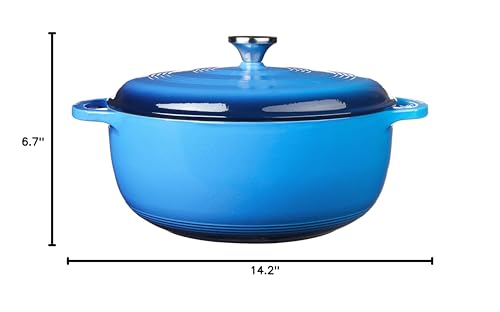 Lodge Essential Enamel Cast Iron Dutch Oven with Lid - Oven-Safe Enamel Cookware up to 500° F - Heat-Retaining Braising & Roasting Pot - Non-Toxic Cookware - 7.5 Quart, Carribean Blue