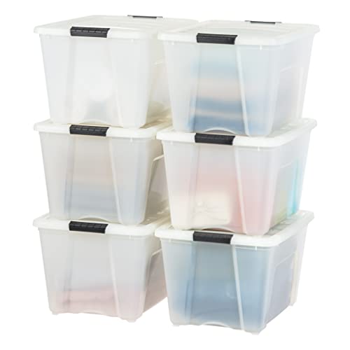 54 Quart Plastic Storage Bins with Lids - 6 Pack, Pearl