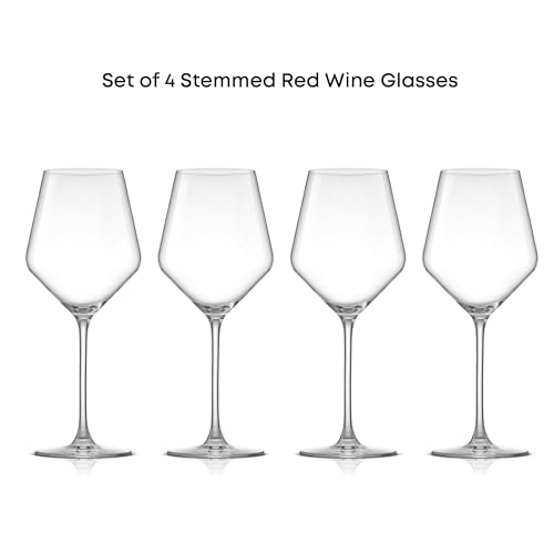 Red Wine Glasses Set of 4 - Italian Crystal Stemware for Cabernet, Merlot & Pinot Noir – 17 oz, Elegant & Durable