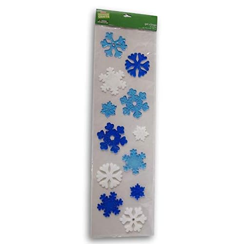 Holiday Decor Christmas Winter Gel Window Clings - Blue and White Snowflakes - 12 Piece