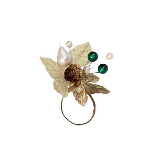Angel Isabella Christmas Gold & Green Napkin Rings Set of 4 - Cloth Holder Decor