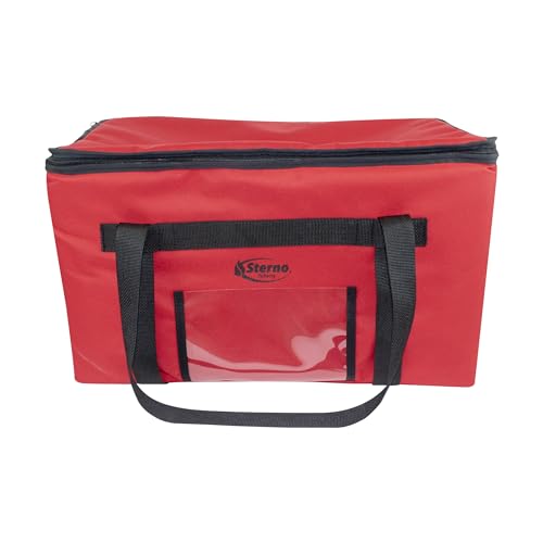 Sterno Delivery Leak Proof Insulated Bag, Hot and Cold Container for Catering and Food Transport, Durable Red Cloth Exterior with Tear-Resistant Vinyl Liner, 15¡±L x 23¡±W x 13.5¡±H