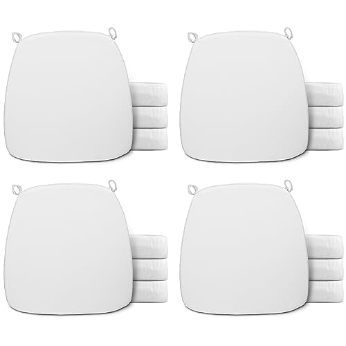 White Wedding Chair Cushions 15x15 Inch Pack of 12 - Slip-Resistant Memory Foam Pads with Ties