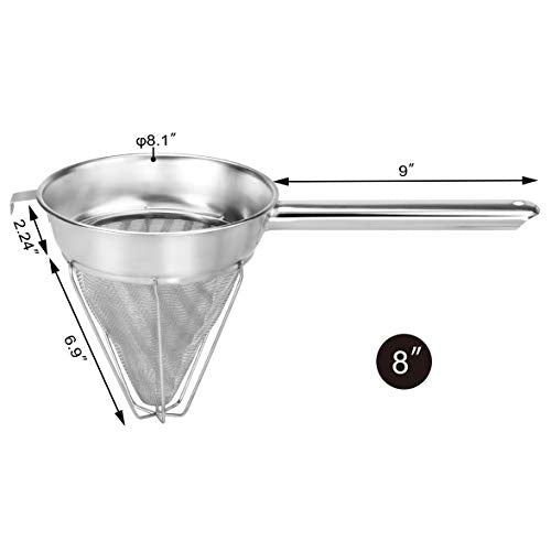 8-Inch Reinforced Fine Mesh Soup & Stock Strainer - Stainless Steel Kitchen Tool