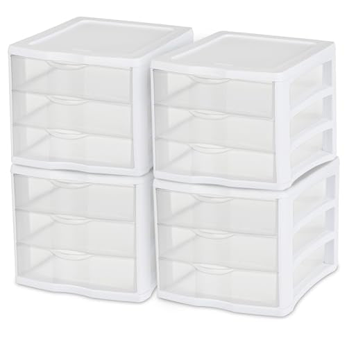 Sterilite Wide 3-Drawer Storage Unit for Bedroom and Dresser, 4-Pack