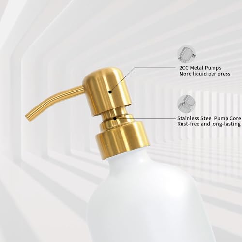 Prus Waso Gold Soap Dispenser Set with White Bottle & Gold Pump - Modern Kitchen Decor