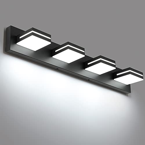 SineRise 4-Light Modern Bathroom Vanity Light Fixture, 30-Inch Black and White Acrylic Wall Sconce