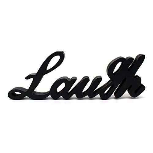 CVHOMEDECO. Wooden Words Sign Free Standing Laugh Tabletop/Shelf/Home Wall/Office Decoration Art, 12-1/2 x 4-1/2 x 1 Inch (Black)