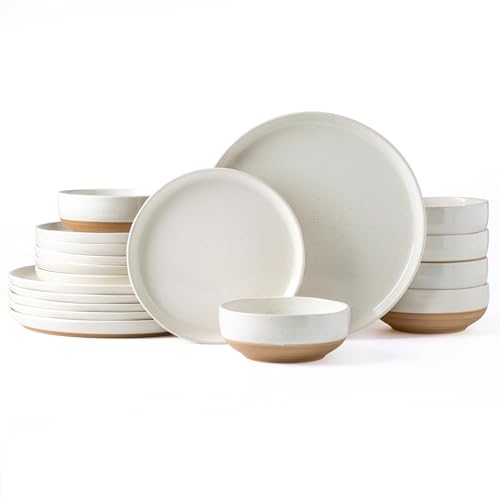AmorArc Dinnerware Sets for 6, 18 Pieces Ceramic Plates and Bowls Set