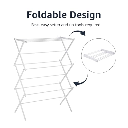 Amazon Basics White Foldable Clothes Drying Rack for Indoor Air Drying, 41.8 x 29.5 x 14.5 Inches