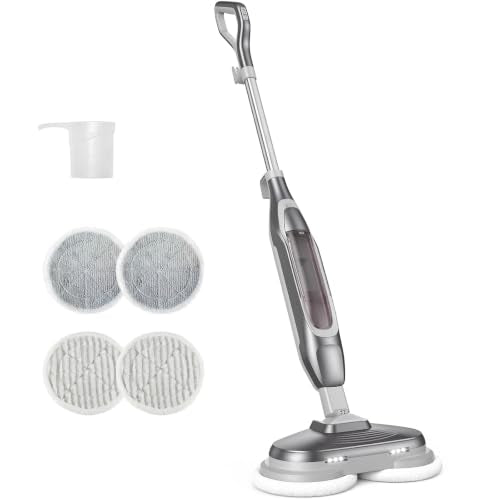 NEWBULIG Modern Grey Spin Steam Mop with 4 Cleaning Modes, LED Headlights & Large Water Tank - 14.4" x 6.6" x 47.2"