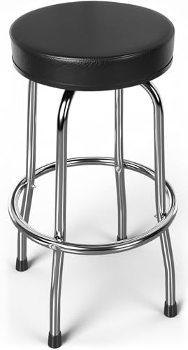 Swivel Bar Stool with Padded Seat and Footrest – Heavy-Duty Steel Frame