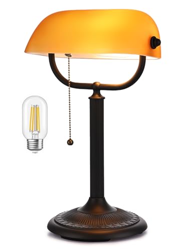 Quick-Change Desk Lamp with Amber Glass Shade - 1-Minute Replacement - Matted Amber