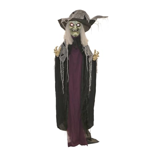 75-Inch Life-Size Poseable Talking Witch Halloween Animatronic - Indoor & Outdoor Decorations