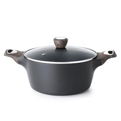 Stock Pot with Lid - Nonstick 4.5 QT - Black, Healthy & Durable