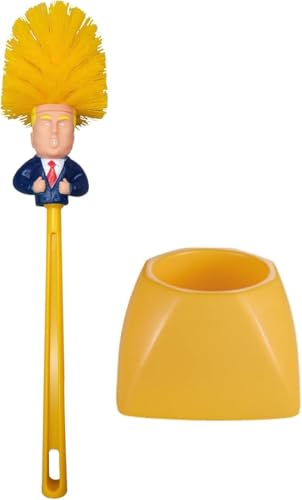 3-Piece Trump Toilet Brush Set with Holder, Funny Political Bathroom Accessory