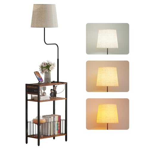 HavenlyYouth Floor Lamp with Table & Storage Baskets, Adjustable LED Nightstand