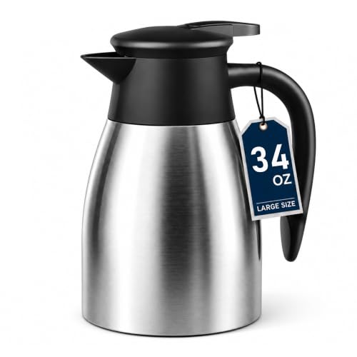 Gezoss Stainless Steel 34oz Insulated Thermal Coffee Carafe - Keeps Hot & Cold