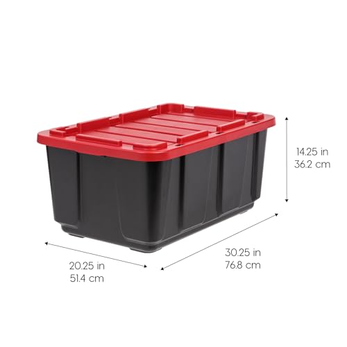 IRIS USA 4-Pack Red Heavy Duty Storage Tote Bins with Lockable Lids - 27 Gallon