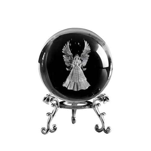 2.3in 3D Laser Guardian Angel Crystal Ball Paperweight with Stand 3D Engraving Crystal Praying Angel Gift Home Decor