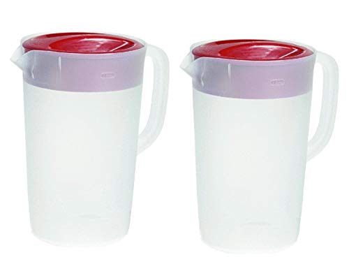 Rubbermaid 1 Gallon Servin' Saver Pitcher Set of 2, Red - Large Capacity Beverage Dispenser