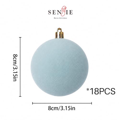 Senjie Dust Blue Velvet Christmas Ornaments Set 3.15 Inch - 18 pcs Holiday Decor