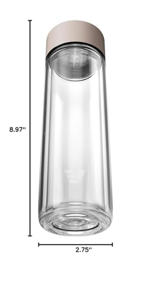 EVER VESSEL Glass Multi Tea Infuser Bottle 14oz - Double Wall Borosilicate Glass Flask | No Plastic Touches Contents | Perfect for Office or Home - Black