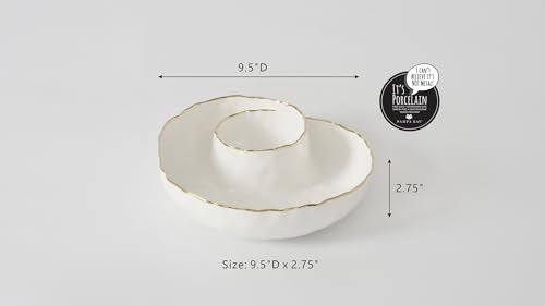 Pampa Bay Portofino Plata Round Chip and Dip Server - White & Gold Porcelain 9in
