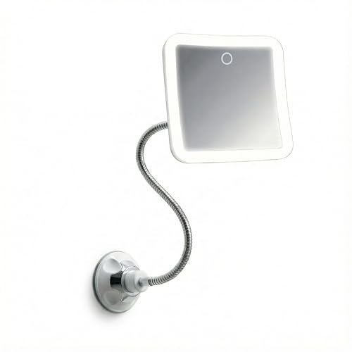 Rechargeable 10x Magnifying Makeup Mirror with LED Lights, Flexible Gooseneck & Suction Mount