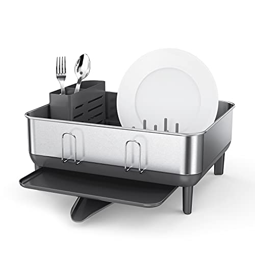 Gray Compact Steel Dish Rack for Small Kitchens - 15 x 15.5 x 7.5 Inches