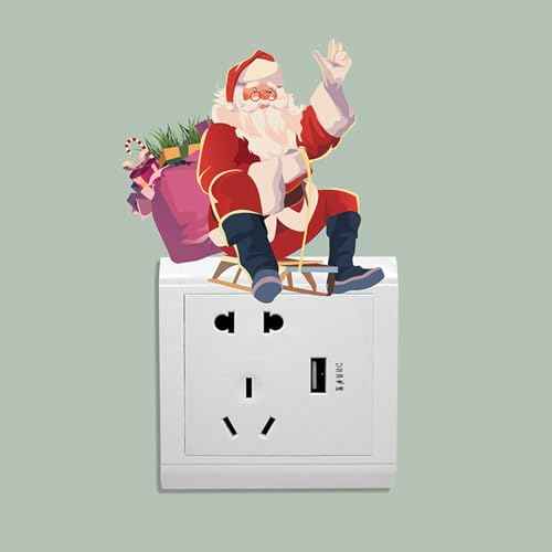 8Pcs Christmas Switch Stickers Funny Santa Claus Snowman Removable Wall Stickers Light Switch Xmas Bedroom Wall Decals for Christmas Decorations Home Room Decor