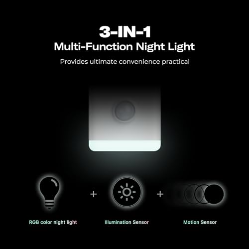 4 Pack Smart Night Lights with Motion & Light Sensors - RGB Color & Dimmable, Zigbee Repeater Compatible