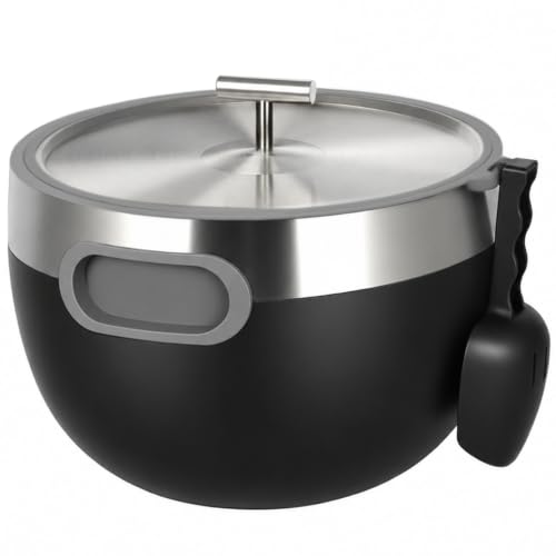 Large Insulated Ice Bucket with Lid & Scoop - 7.4 Quart, Black, Double Wall