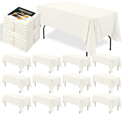 BIGTONE 12 Pack Ivory Rectangle Tablecloth 60 x 102 Inches for Weddings & Events