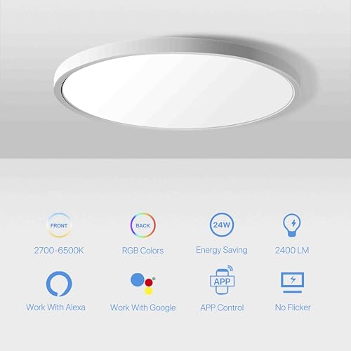 MELEGAN 12 Inch Smart RGB LED Flush Mount Ceiling Light 4 Pack White