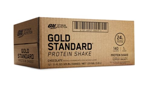 Optimum Nutrition Gold Standard Protein Shake, 24g Protein, Ready to Drink Protein Shakes, Gluten Free, Cafe Latte, 11 Fl Oz (Pack of 12)