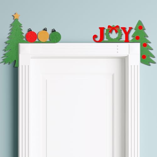 2 Pcs Christmas Door Topper Funny Joy Tree Door Frame Corner Sign Decor Home Wooden Christmas Cabinet Knob Covers Party Ornament Props Gift for Wall Window DIY