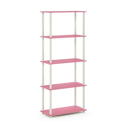 Pink 5-Tier Corner Storage Shelves - Round Tube Open Shelving Unit