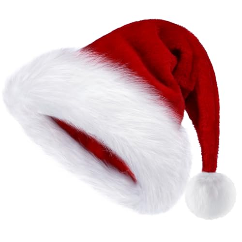 BSVI Double Santa Hat - Red Velvet Christmas Hat for Adults, Kids & Babies (One Size)