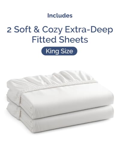 Extra Deep King Fitted Sheets Set – White, 2-Pack, 18-24 Inch Deep Pockets - CGK Unlimited Variation of THIS listing