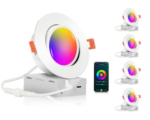 CLOUDY BAY 4 Inch White RGB+CW Smart WiFi Recessed LED Lights, Voice & App Control